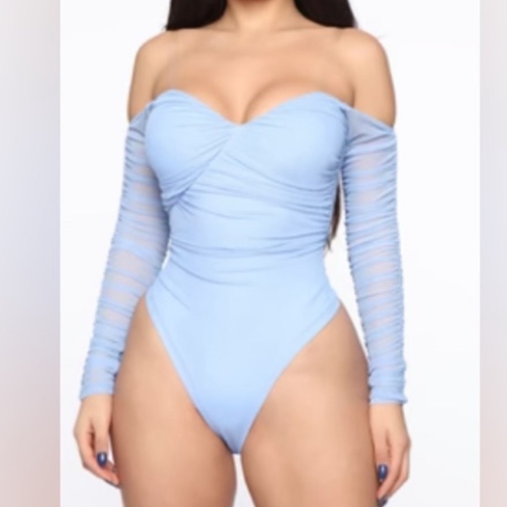 Fashion Nova Blue Long Sleeve Bodysuit
